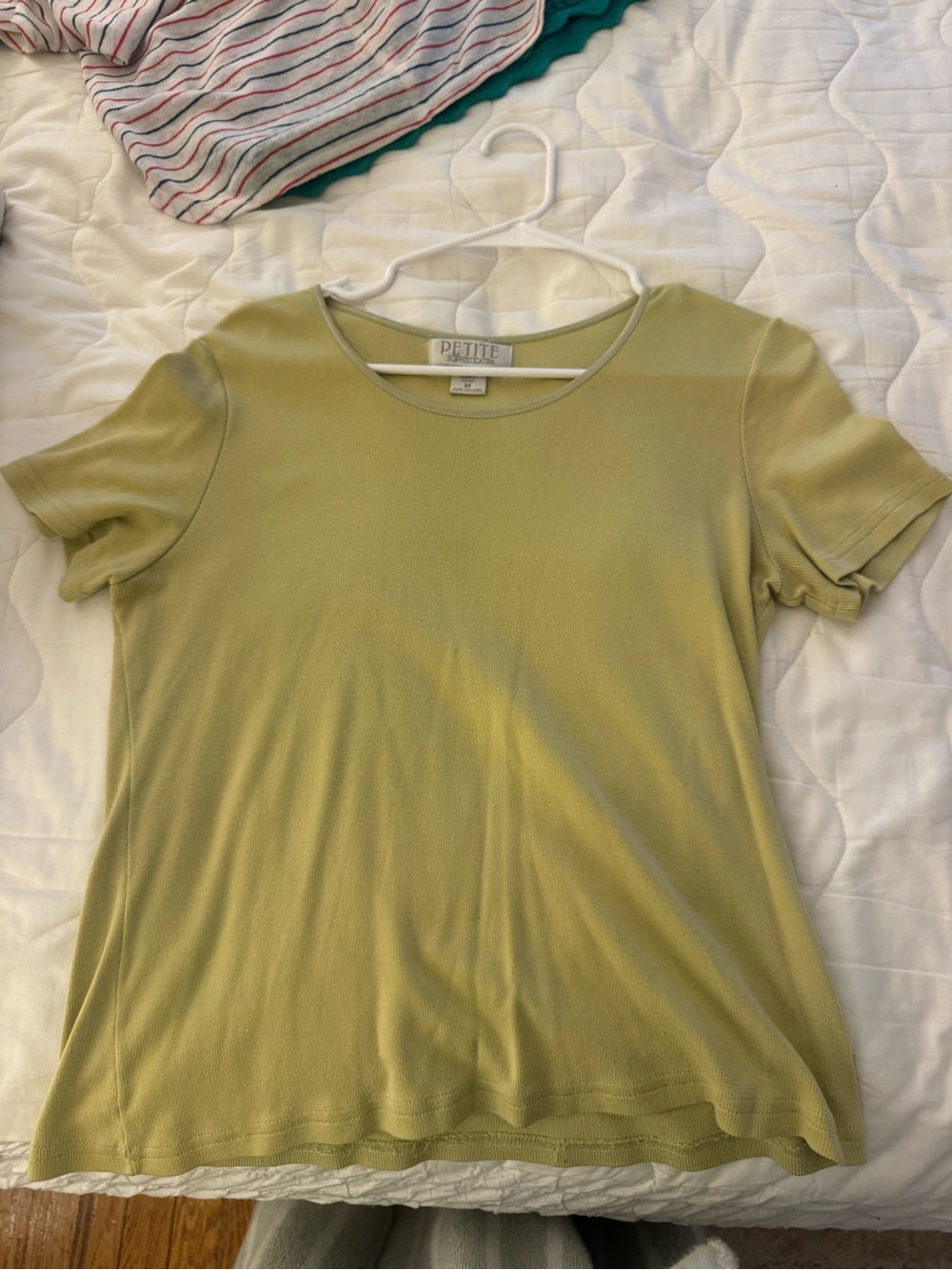 VINTAGE Petite Sophisticate Short Sleeve Scoop Neck Top - Olive Green